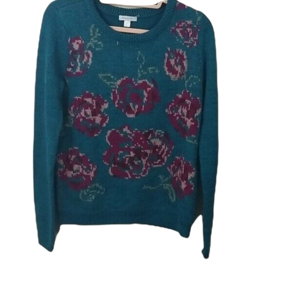 Garnet Hill Roses Wool Alpaca intarsia Sweater S - Picture 2 of 8